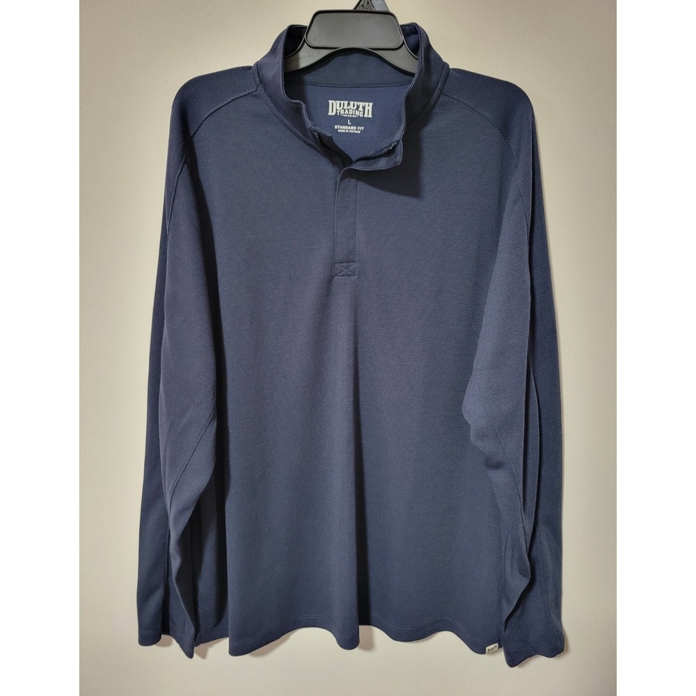 Duluth Trading Co Quarter Zip Pullover Mens L Navy Waffle Knit Performance